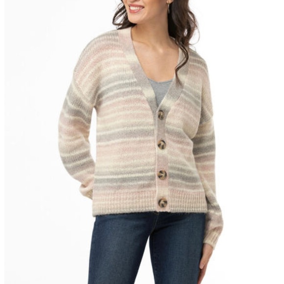 Ricki's Sweaters - 2/$40 Ricki’s Striped Button Front Cardigan Ivory Pink Grey Size M NWT